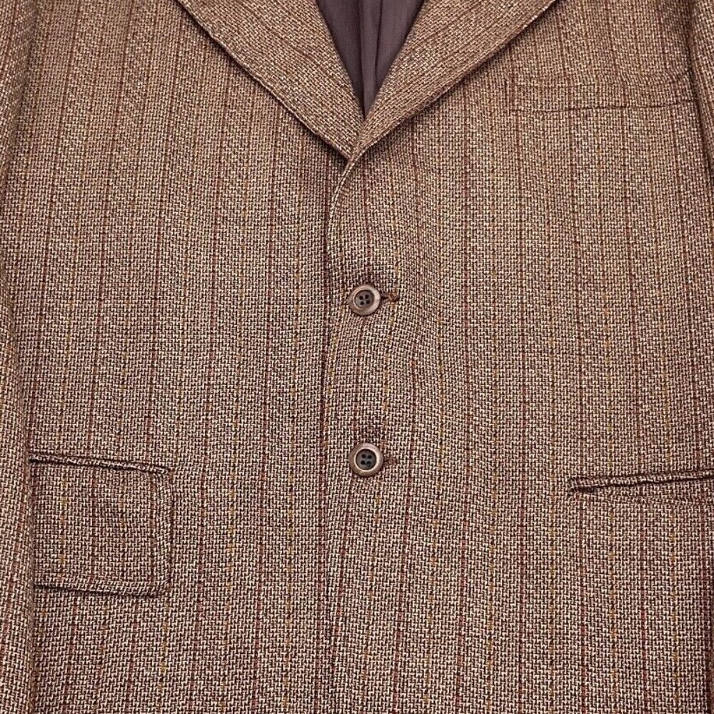 JB Blazer Men 44‎ Brown Rust Stripe Polyester Knit Classic Career Jacket 60s VTG